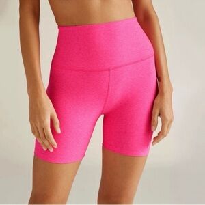 Beyond Yoga Bike Shorts Hot Pink Heathered High Waist Size Medium